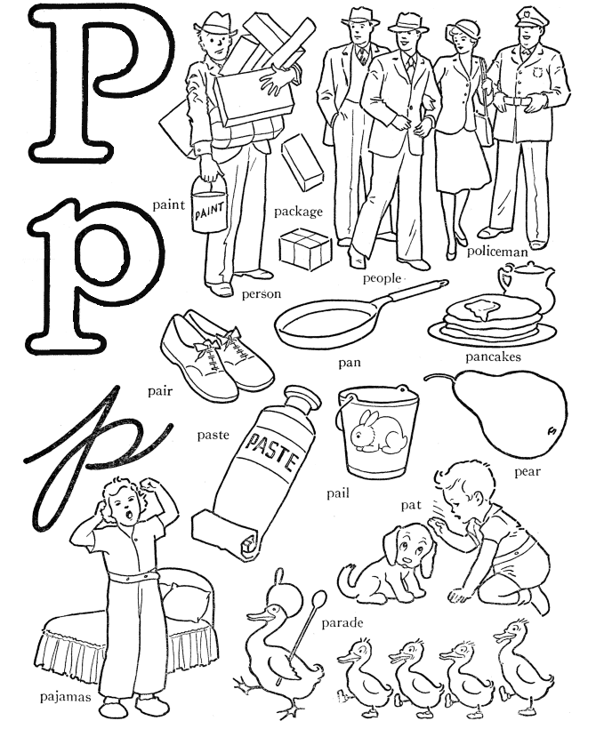 ABC Alphabet Words - ABC Letters & Words Activity Sheets - Letter P - Paste  | Alphabet coloring pages, Learning letters, Coloring pages