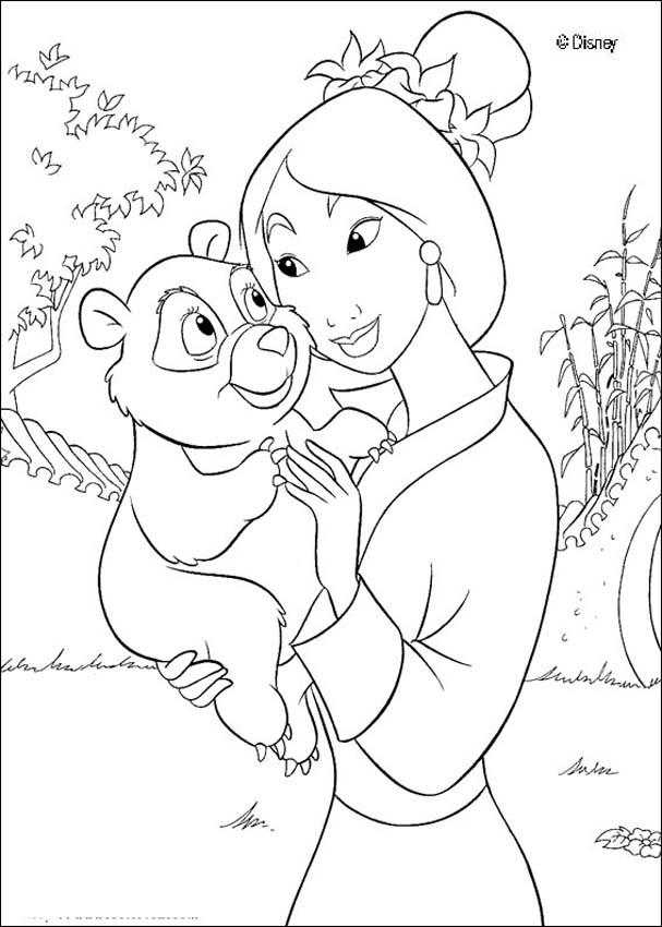 Mulan coloring pages - Mulan with a little bear