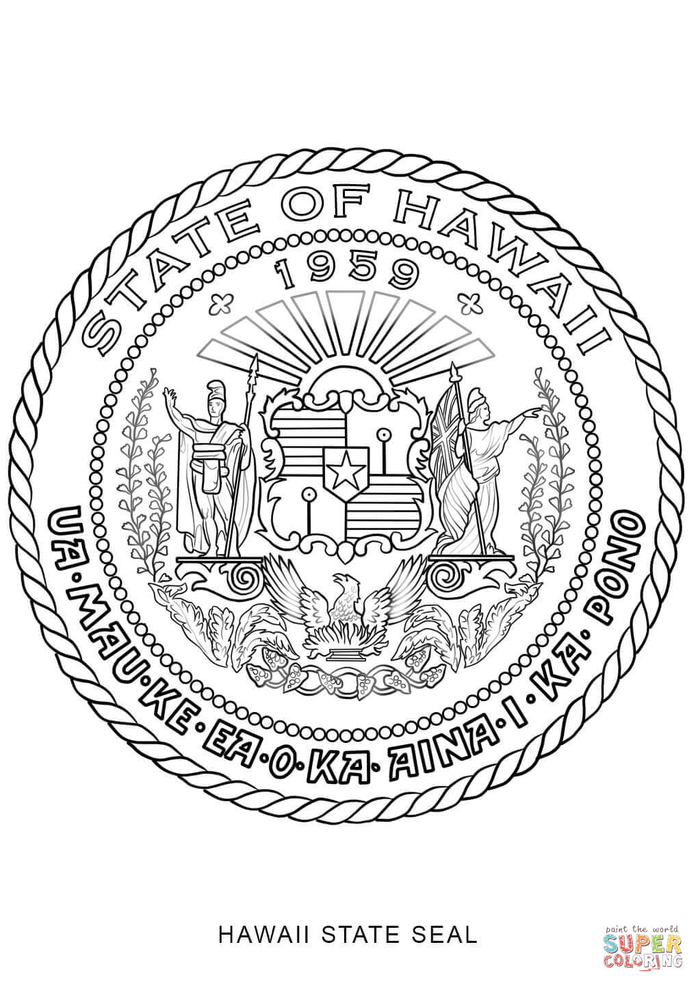 Hawaii State Seal coloring page | Free Printable Coloring Pages
