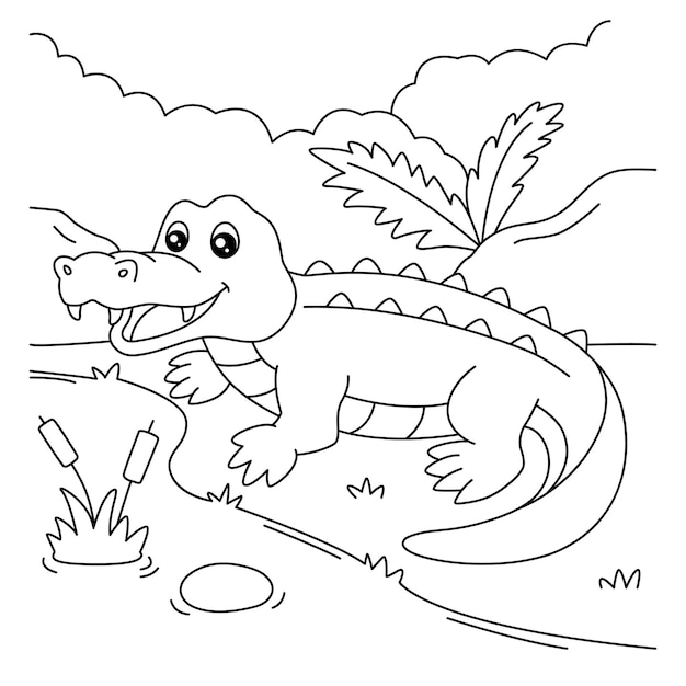Premium Vector | Crocodile coloring page for kids
