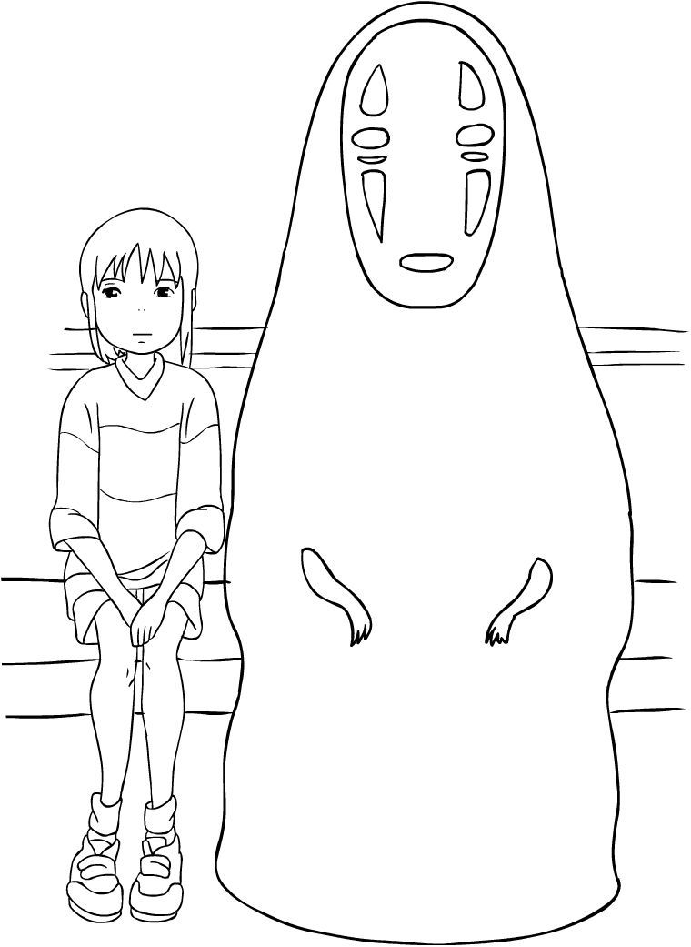 Chihiro And No-Face From Spirited Away Coloring Page - Coloring Home Pages  in 2023 | Studio ghibli art, Line art drawings, Ghibli art