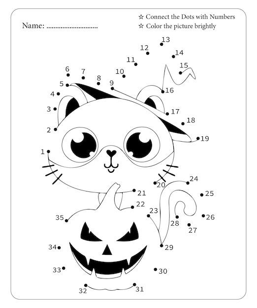 Premium Vector | Halloween dot to dot coloring page for kids premium vector