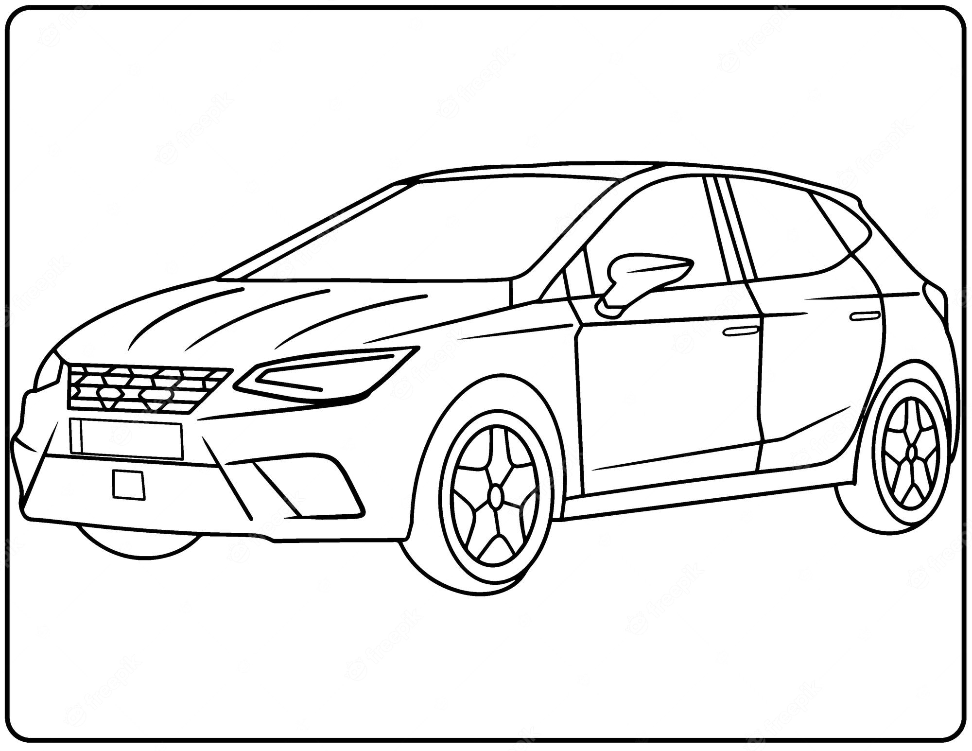 Premium Vector | Realistic car coloring pages for kids and adults black and  white hand drawing vehicles