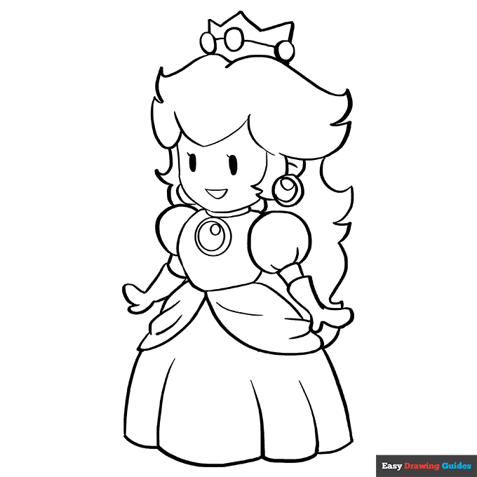 Princess Peach from Super Mario Bros Coloring Page | Easy Drawing Guides