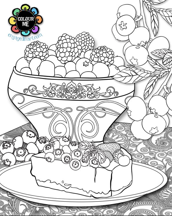 Printable Colouring Page Adult Colouring Page Blueberry - Etsy