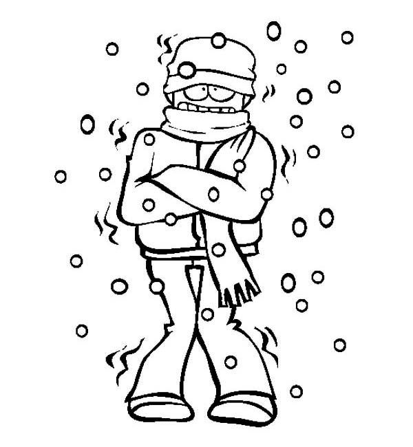 Freezing Cold Man Shiver on Winter Season Coloring Page | Coloring ...