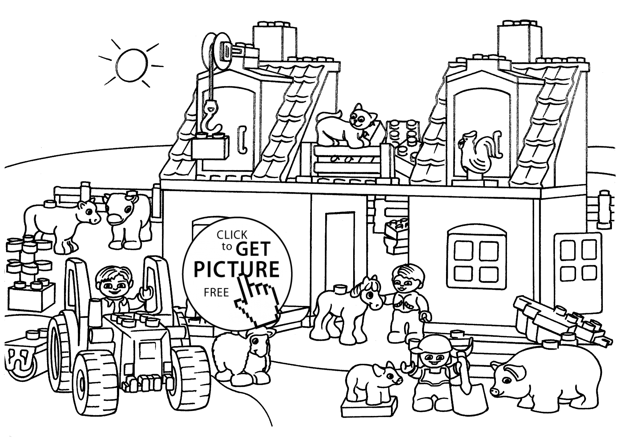 Lego farm coloring page for kids, printable free. Lego Duplo ...