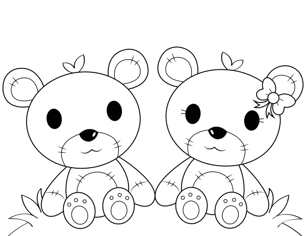 Printable Teddy Bear Couple Coloring Page