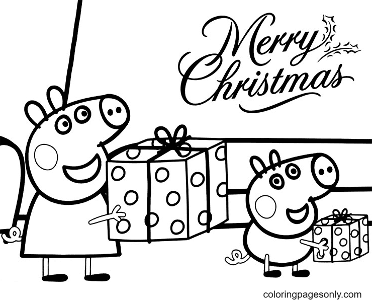 George and Peppa Pig Receive Christmas Presents Coloring Pages - Peppa Pig  Coloring Pages - Coloring Pages For Kids And Adults