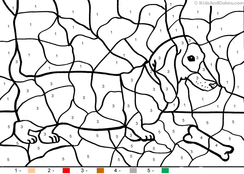 Animal_color_by_number Dog with bone Animal color by number coloring pages