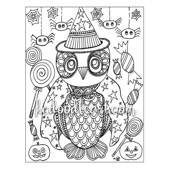 Instant digital download adult coloring page owl halloween | Etsy