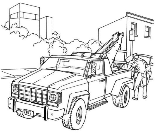 semi realistic tow truck coloring sheet | Truck coloring pages, Firetruck coloring  page, Cars coloring pages