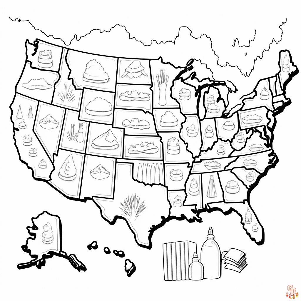 Printable US Map Coloring Pages Free For Kids And Adults