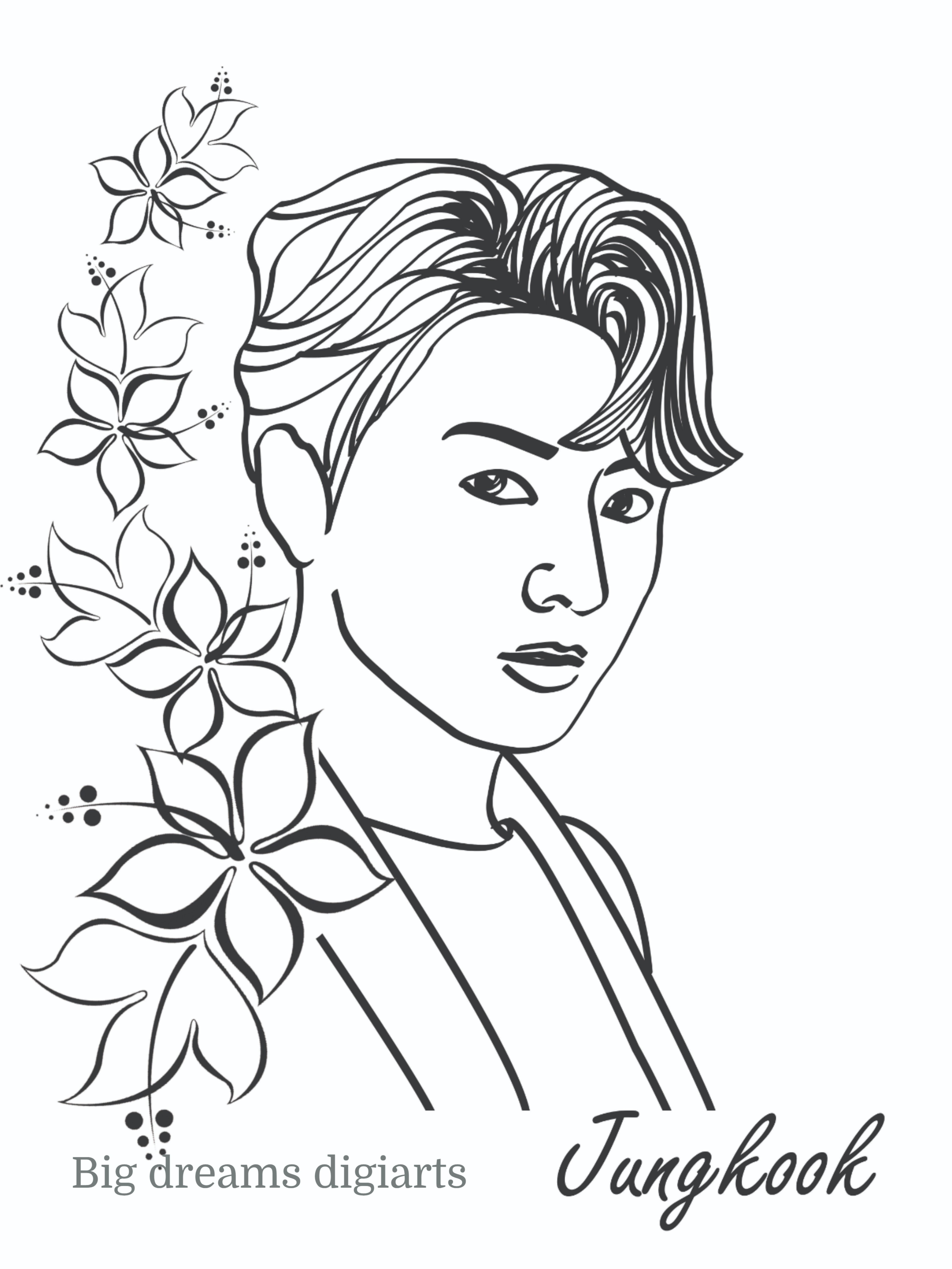 Jungkook | Line art drawings, Line art, Bts drawings