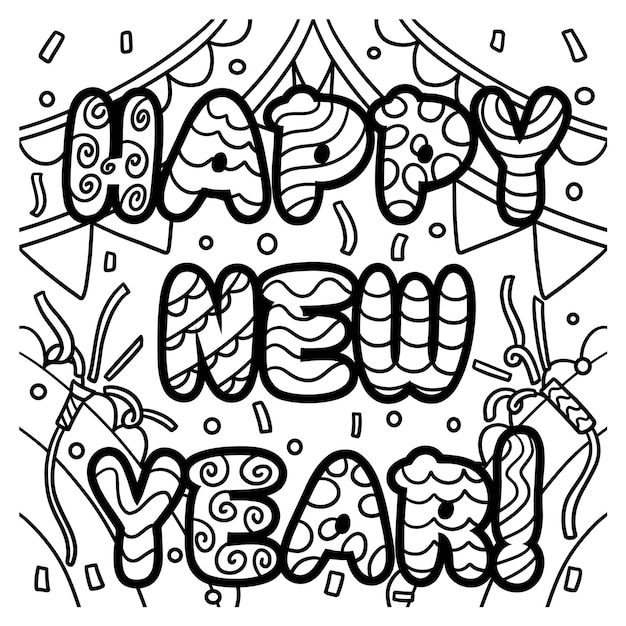 Premium Vector | Happy new year banner coloring page for kids