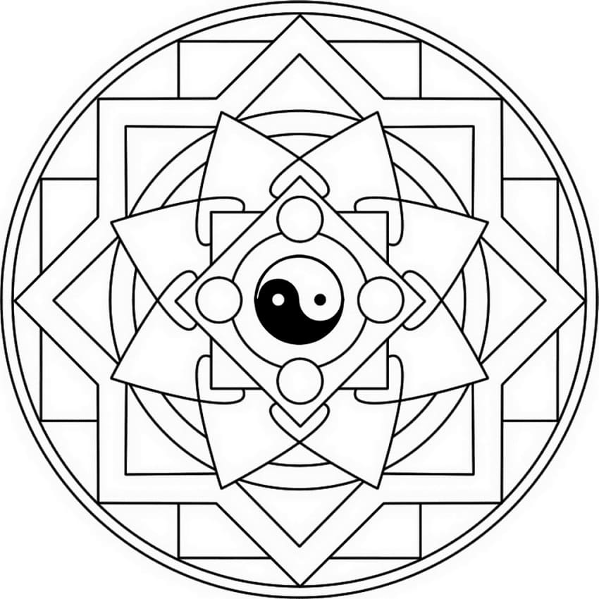 Mandala with Yin Yang Coloring Page - Free Printable Coloring Pages for Kids