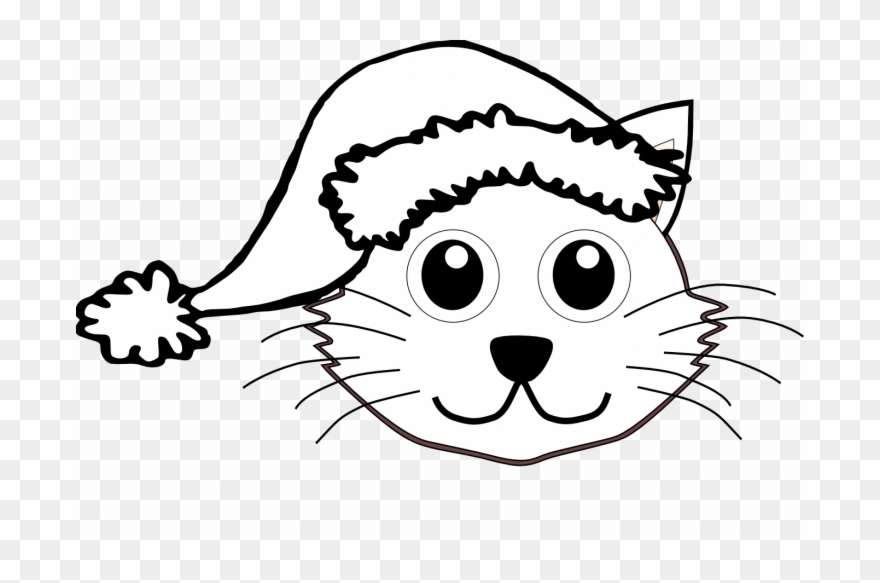 Christmas Cat Coloring Pages Santa Face Clip Art Black - Cat In ...