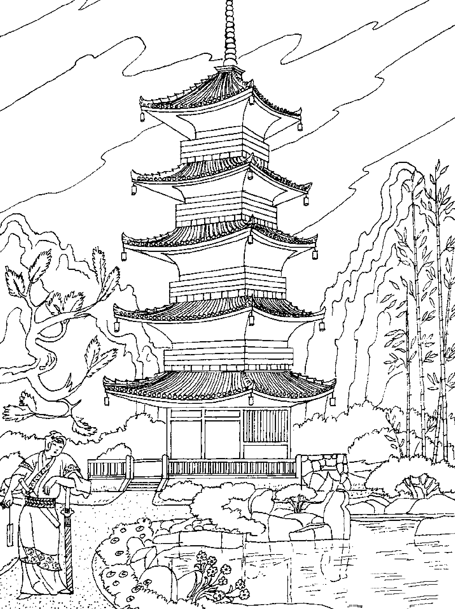 China & Asia - Coloring Pages for Adults