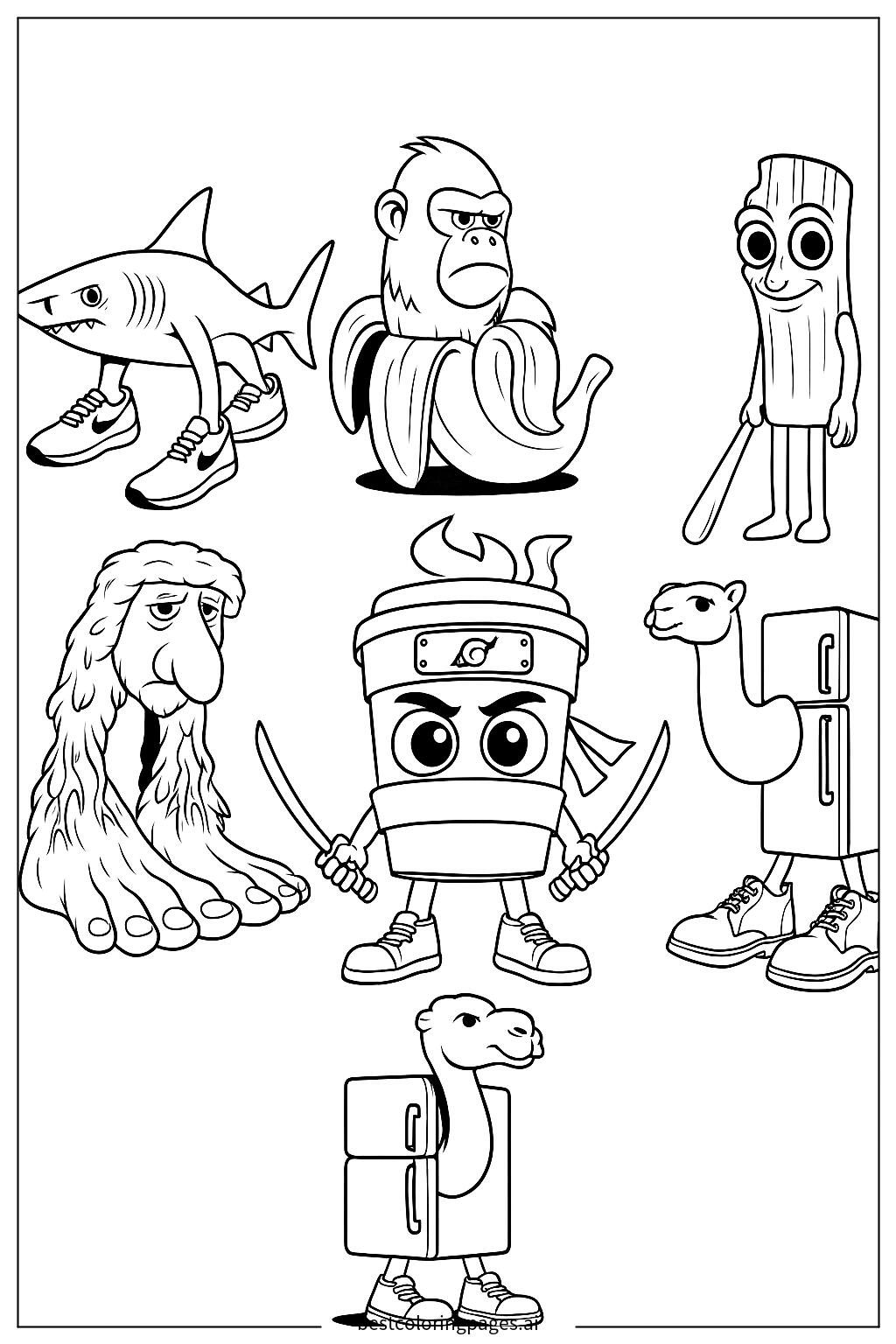 Six Quirky Italian Oddballs Coloring Page - Free Printable |  BestColoringPages AI