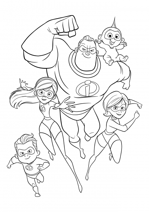 Dash, Violet, Bob, Jack-Jack and Helen coloring pages, Incredibles 2  coloring pages - Colorings.cc