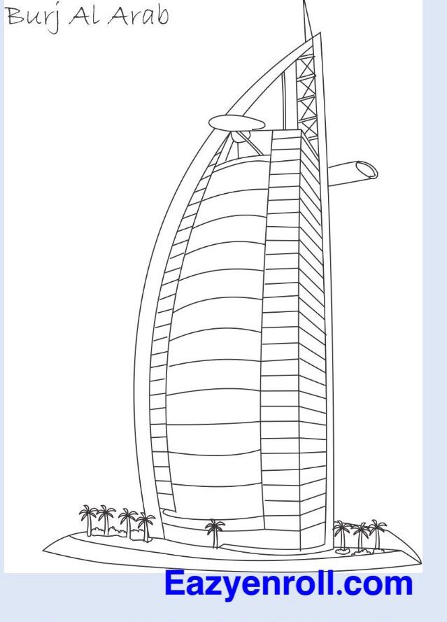 BurjAlArab coloring print-out #Dubai #MyDubai #ColouringBook #DubaiKids  #DubaiMoms #KidsActivities | Famous buildings, Architecture design sketch, Coloring  pages