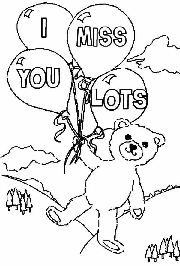 I miss you lots teddy bear coloring page