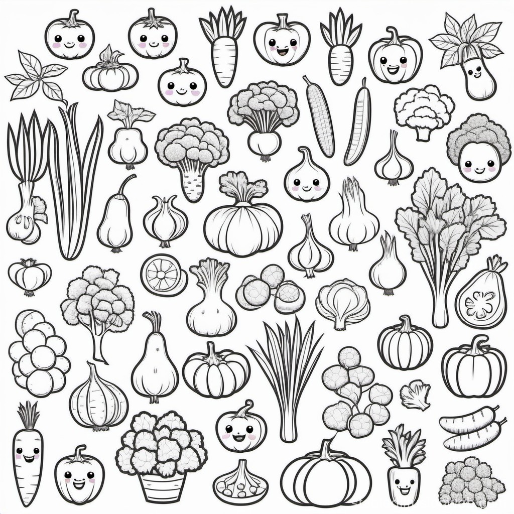 Detailed Kawaii Vegetables Coloring ...