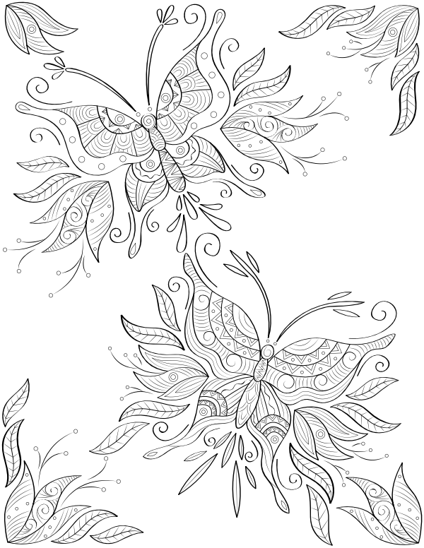 Printable Detailed Butterfly Adult Coloring Page