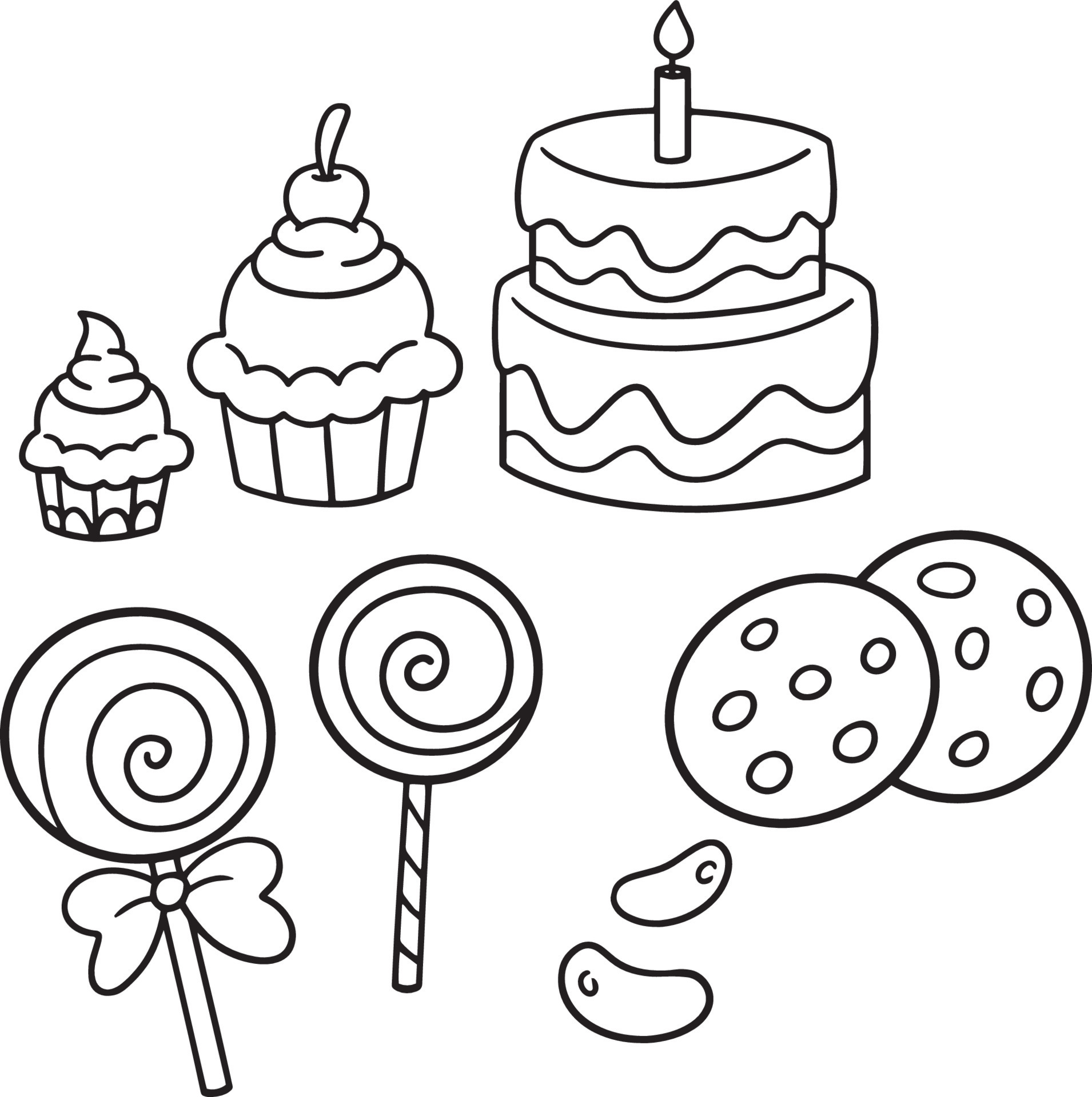 Candies Cake Cookies Isolated Coloring Page 8208715 Vector Art at Vecteezy