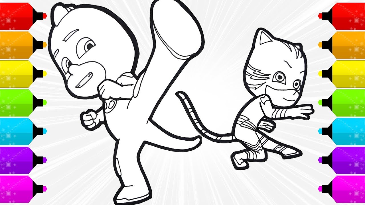Drawing and Coloring Catboy & Gekko from PJ Masks - YouTube