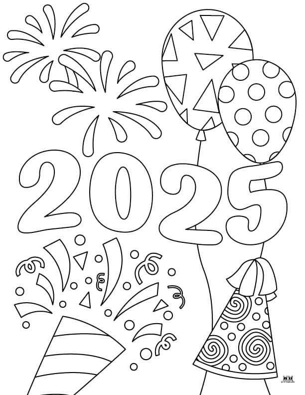 Happy New Year 2025 Coloring Pages - Coloring Nation