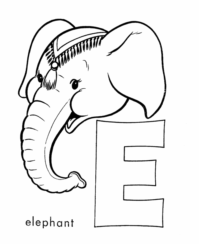 ABC Alphabet Coloring Sheet - E is for Elephant | HonkingDonkey