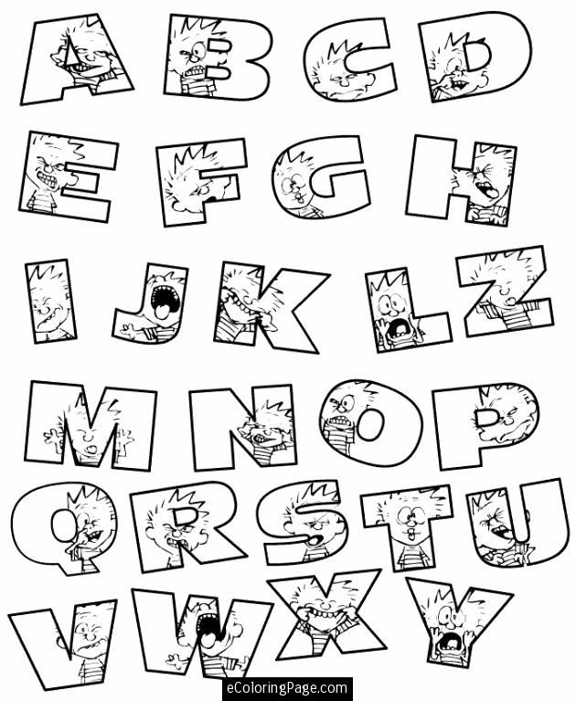 Calvin and hobbs alphabet abc's coloring pages for kids printable 