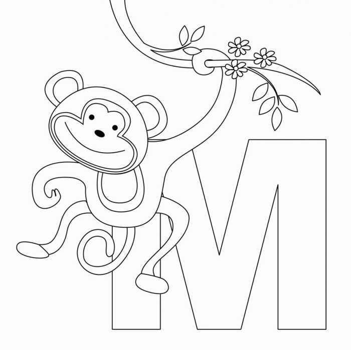 Monkey Alphabet Coloring Pages