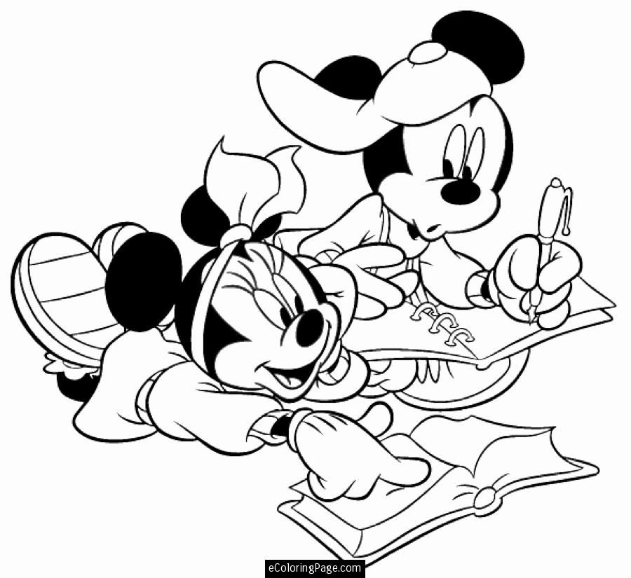 Mickey Mouse and Minnie Mouse Studying Printable Colouring Page 