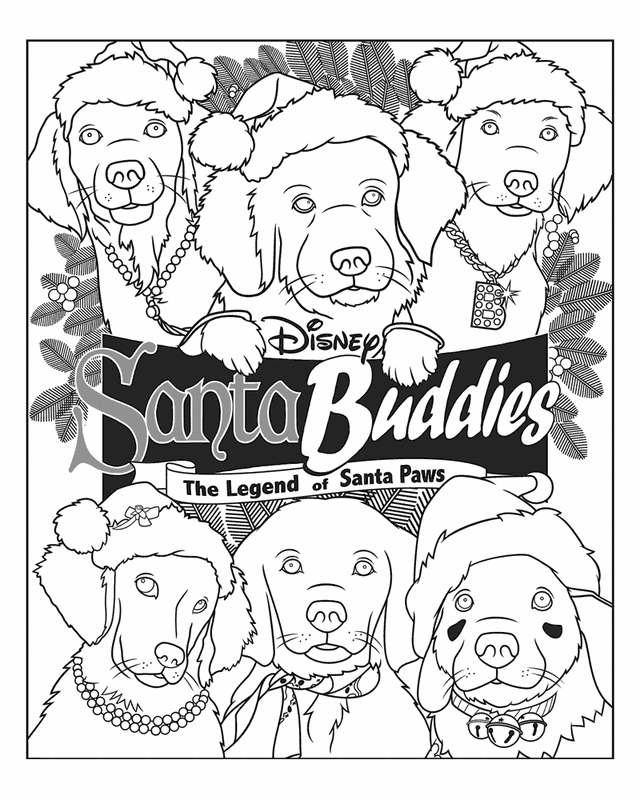 Santa Buddies puppies - Free Printable Coloring Pages