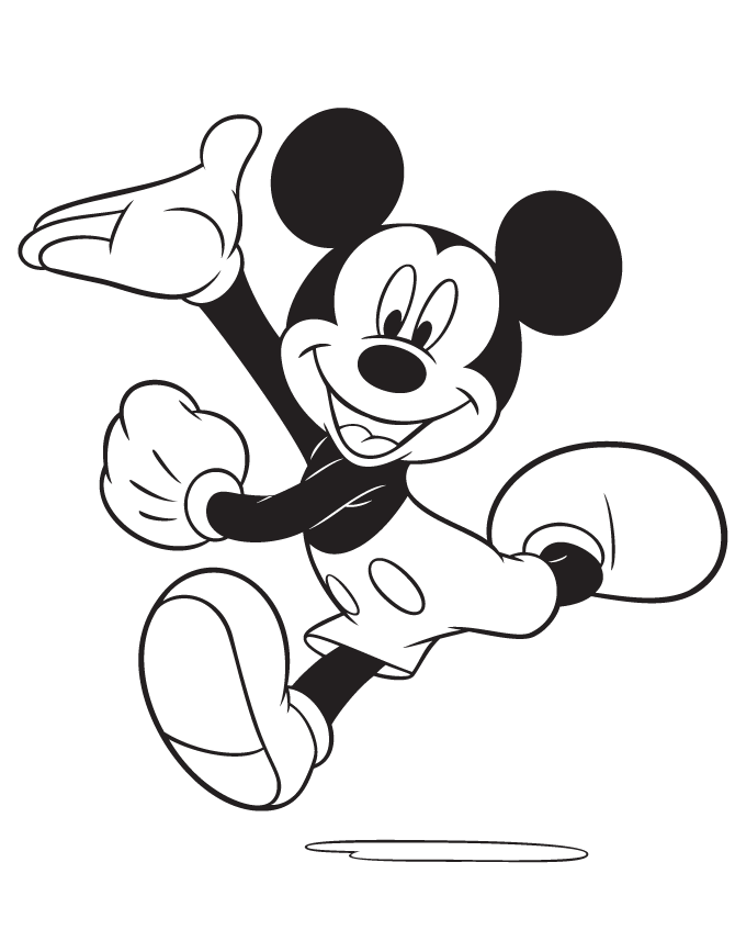 Excited Mickey Mouse Running Coloring Page | Free Printable 