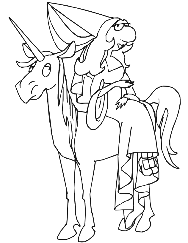 princess coloring page big nosed on unicorn