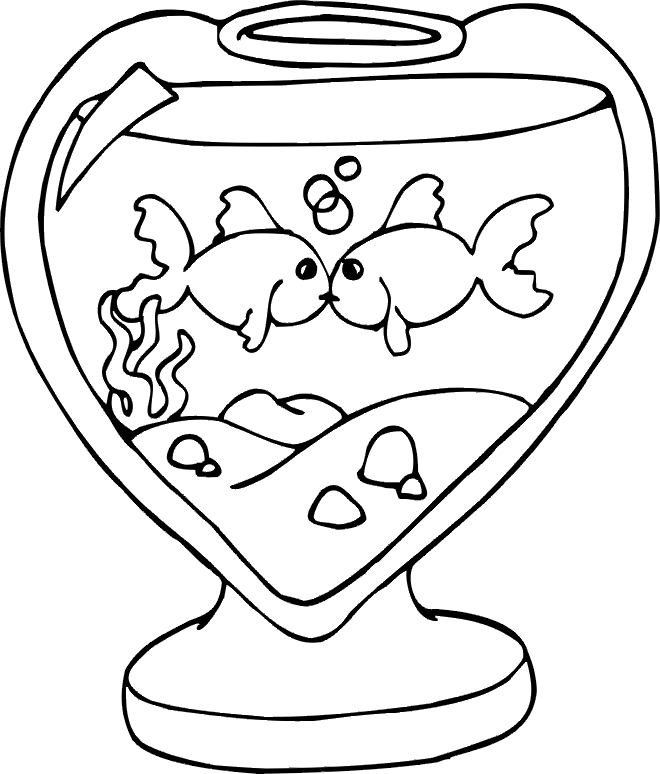 Valentine Coloring Page | Two Kissing Fish