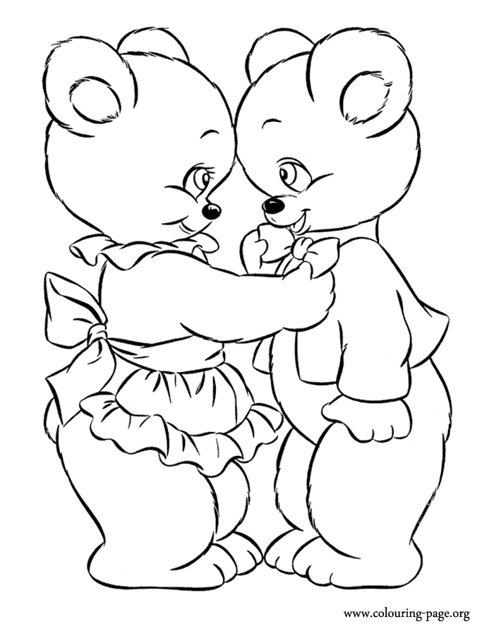 Valentine's Day - Couple of teddy bears in love coloring page
