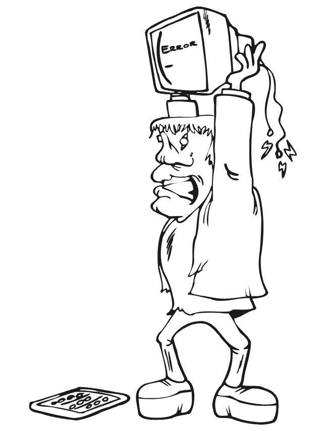 Frankenstein Coloring Page | Angry at Computer