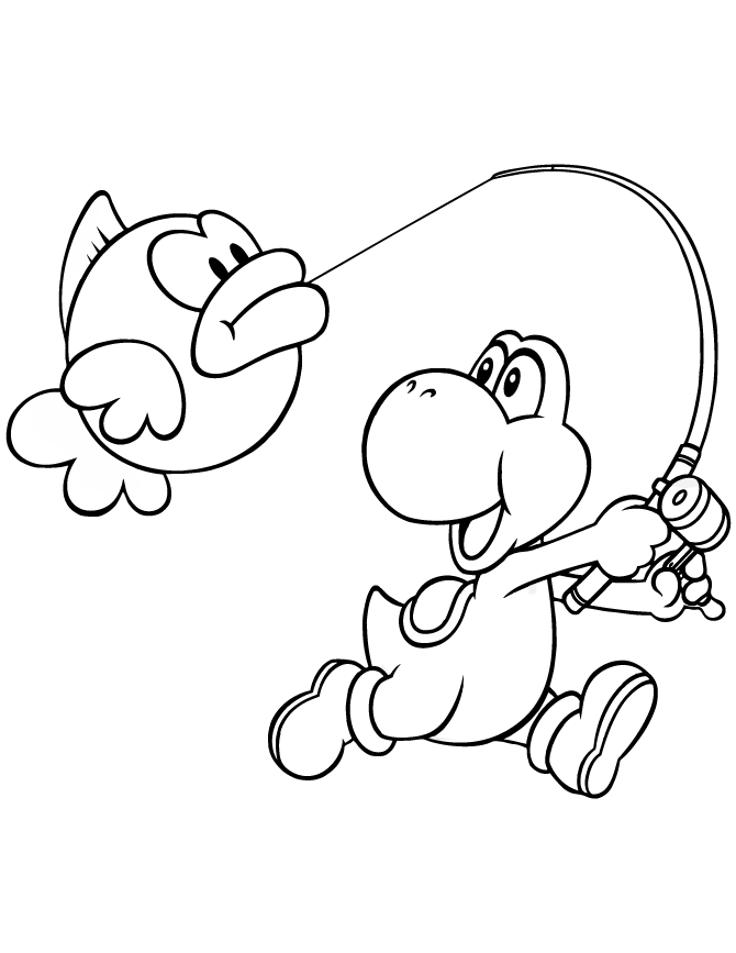 Yoshi Fishing Coloring Page | Free Printable Coloring Pages