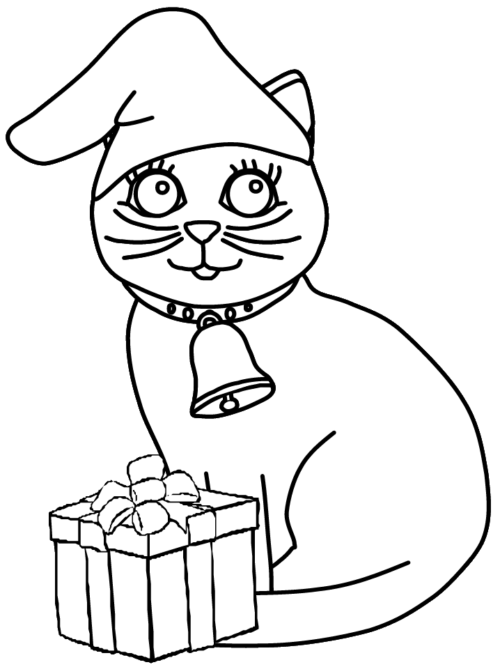 christmas Cat Colouring Pages