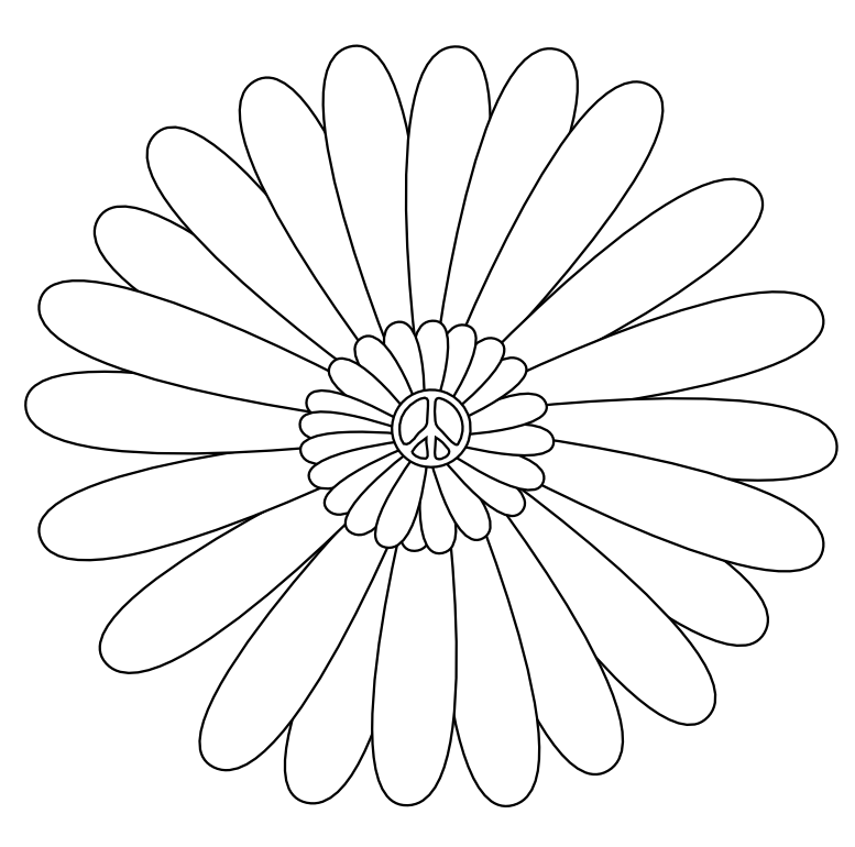 Peace Symbol Peace Sign Flower 55 Black White Line Art Coloring 