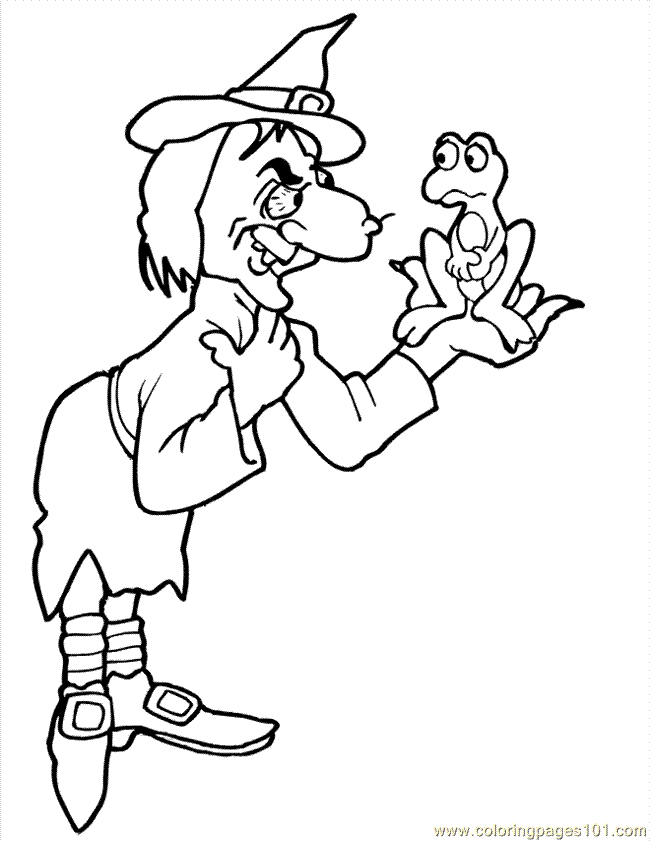 Coloring Pages Witch With Frog (Amphibians > Frog) - free 