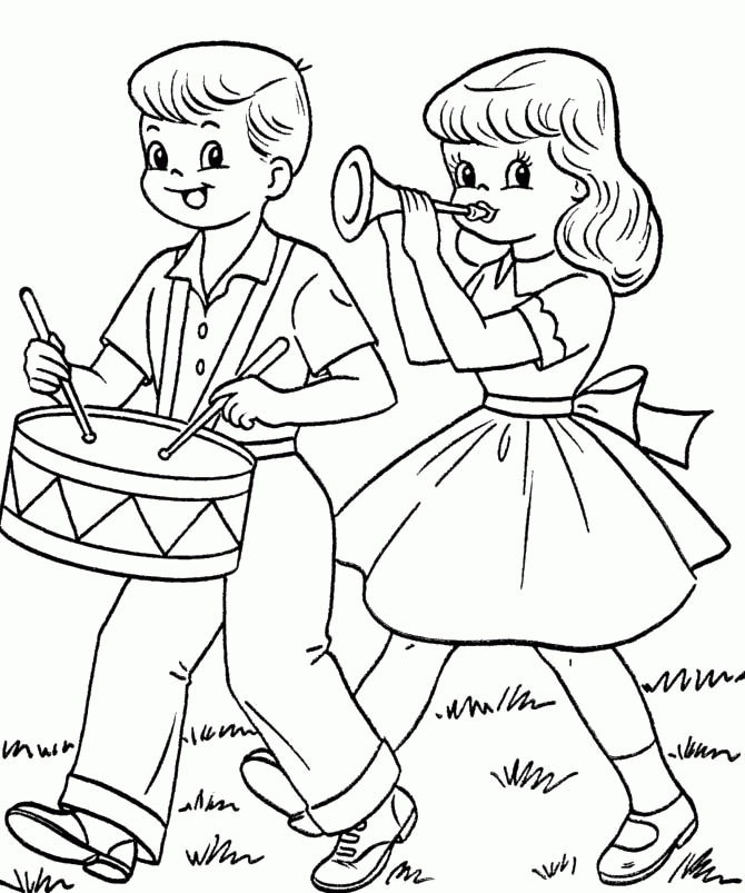 Kids Drum Band In Fourth Of July Coloring Pages - Fourth Of July 