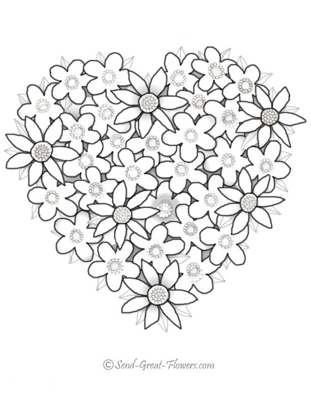 Coloring Pages Flowers And Hearts 218 | Free Printable Coloring Pages