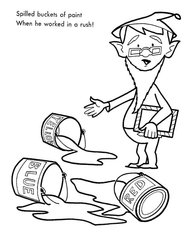 Santa's Helpers Coloring Pages - The painter Elf spilled his paint 