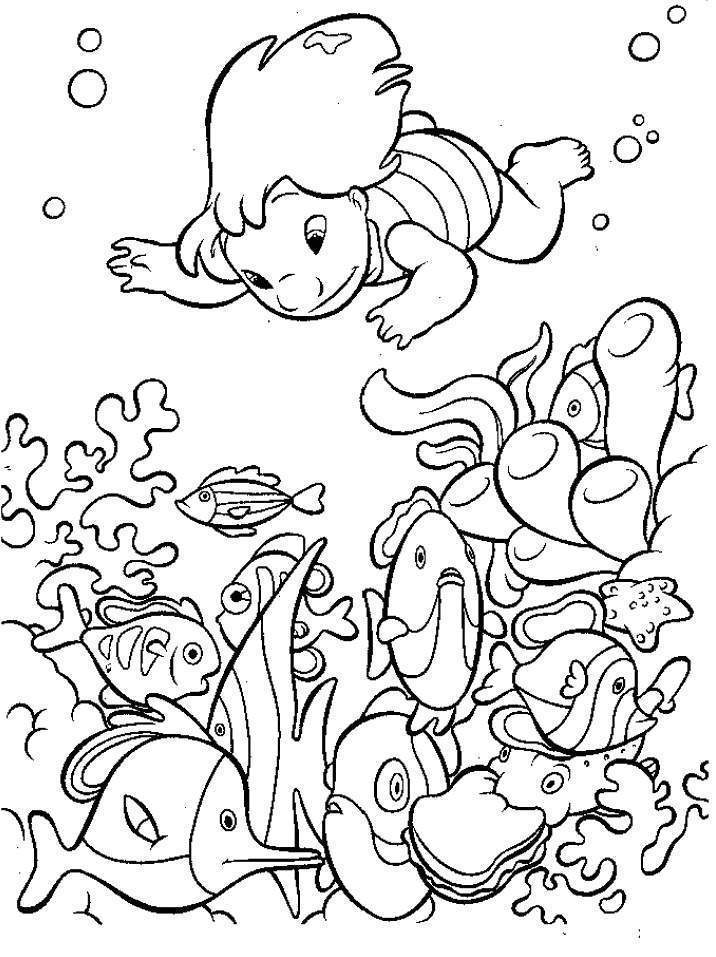 Many Cartoon Fishes With A Baby In Water Coloring Pages