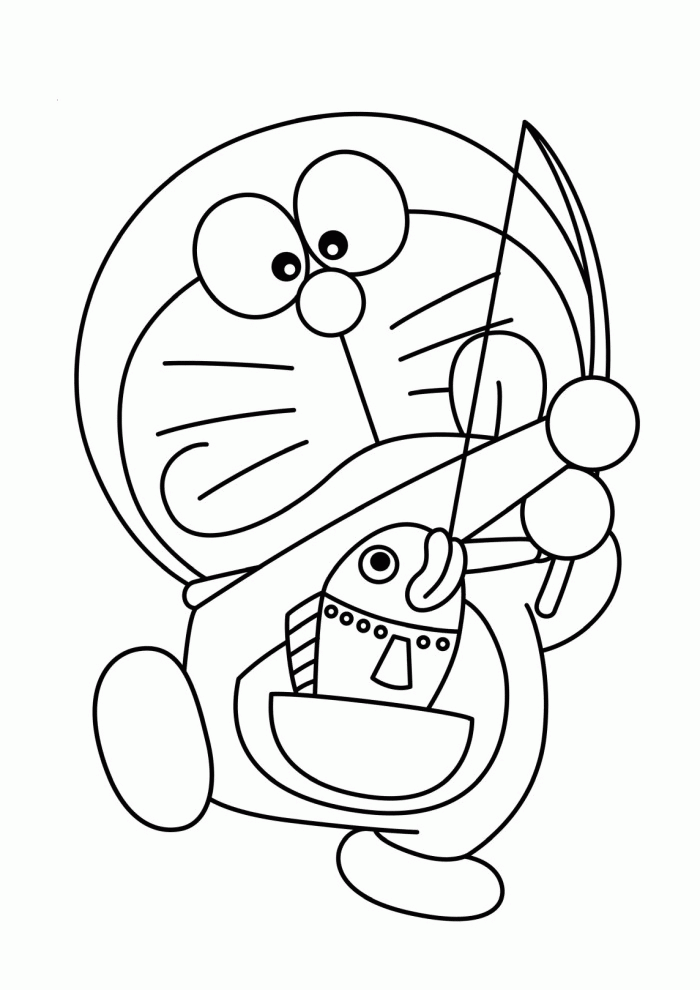 Doraemon Fishing Coloring Page